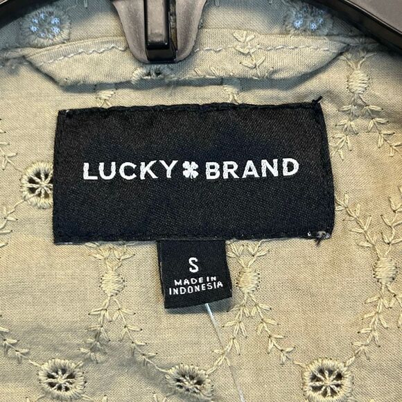 NWT LUCKY BRAND Shirt Women's Small Olive Green Eyelet Embroidered Button Down - Picture 4 of 16